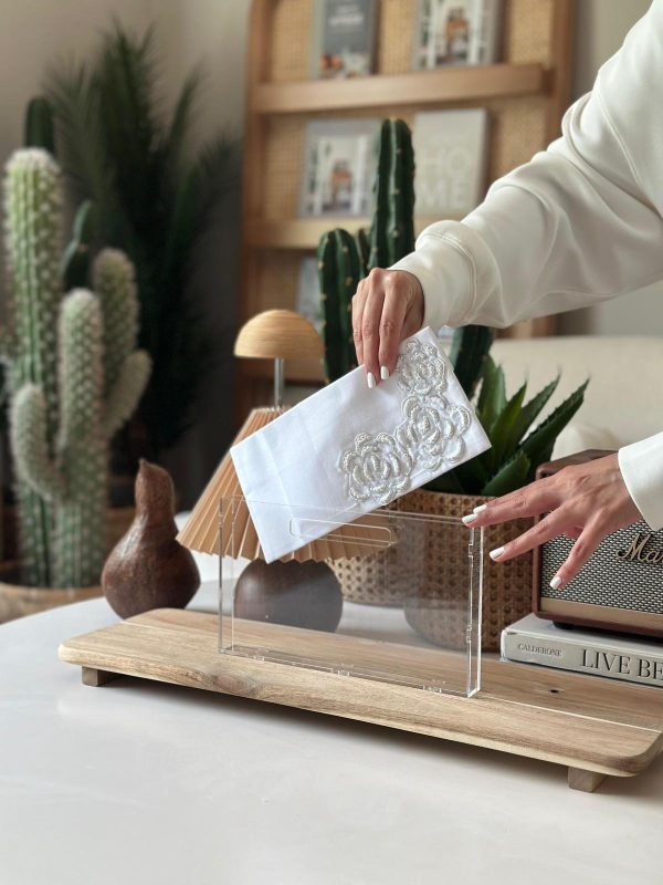 Off-white fabric envelope hand-stitched with pearls - Image 2