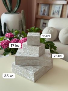 علبة قماش لنن بيج بتطريز ويڤز أوف وايت حجم كبير جدا