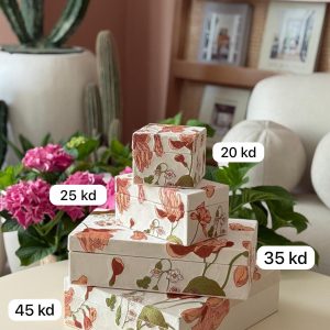 علبة قماش مخمل أوف وايت بتطريز الورود بدرجات البرتقالي حجم صغير